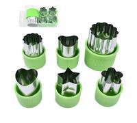 Vegetable Fruit Cutter Stainless Steel Food Mini Pie Cookie Stamps Mould Cookie Cutters Shapes Set with Anti-Slip Protection Handle for Kid Baking (6 Shapes Green)