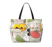 Vegetable Fruit Print Beach Travel Bag Smart Pocket Tote Summer Vacation Hiking Camping Outdoor Activity
