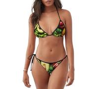 Vegetable Fruit Print Comfortable Women Two-Piece Swimsuit Casual Beachwear Summer Outdoor Water Activity Black