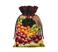 Vegetable Fruit Print Festive Christmas Drawstring Gift Bags For Xmas Decorative Present Wrapping Needs