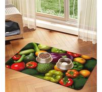 Vegetable Fruit print PU Leather Feeding Mat for Dogs Cats Pet Food Mat Absorbent Non-Slip Rubber Bottom