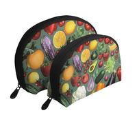 Vegetable Fruit Print Small Purses 2Pcs Portable Coin Purse Makeup Bag Soft Vacation Pouch Change Holder Wallet with Zipper Portable for Shopping Travel Party Cosmetic Bag