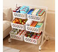 VEGETABLE FRUIT STORAGE BASKET 3 4 Tier Snack Display Rack with Wheels, Storage Rolling Organizer Metal Shelf Trolley for Food Fruit Vegetable, Home Theatre Portable Concession Stand(White,60x47x92CM)