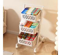 VEGETABLE FRUIT STORAGE BASKET 3 4 Tier Snack Display Rack with Wheels, Storage Rolling Organizer Metal Shelf Trolley for Food Fruit Vegetable, Home Theatre Portable Concession Stand(White,32x47x92CM)