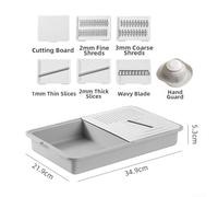 Vegetable Grater, Japanese Style 6-in-1 Multi-Functional Kitchen Slicer Fruit Cutter with Plastic Drain Basket Cutting Board Household