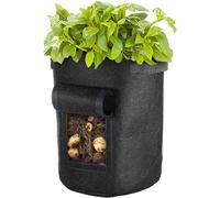 Vegetable Grow Bag w/Window | Felt Garden Planter | Durable Container Black 35L