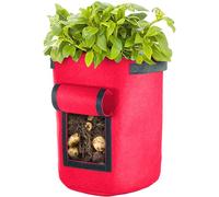 Vegetable Grow Bag w/Window | Felt Garden Planter | Durable Container Red 35L
