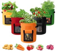 Vegetable Grow Bags, 5 Pack Potato Grow Bags 7 Gallon, Breathable Felt Plant Growing Fabric Pots with Strap Handles, Indoor Outdoor Grow Containers for Vegetables Flowers Plants Herbs Fruits, Red