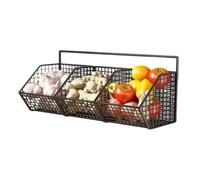 Vegetable Holder for the Kitchen, 3-Compartment Potato Storage Basket - Space-saving Wall Shelf for Kitchen Storage of Onions Potatoes Ginger & Storage Organisation