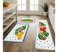 Vegetable Kitchen Mats for Floor, Colorful Farm Fresh Design Soft Mats, Spring Cushioned Comfort Washable Decor Rugs for Kitchen Sinks Laundryroom Bathroom 3pcs
