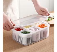 Vegetable Organizer Box with 6 Pcs Drain Basket, Reusable Food Storage Box Vegetable Spice Case, Plastic Food Containers for Chopped Green Onion Ginger Garlic Vegetables