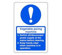 Vegetable Paring Machine Switch Off Disconnect Power Supply At The Mains - safety sign - High tack self-adhesive sticker (150mm x 100mm) Viewing Distance within 3m.