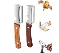 Vegetable Peeler Multifunctional 3-in-1 Julienne Peeler with Wooden Handle Stainless Steel Kitchen Tool Zero Snag Ergonomic Hand Held Peelers for Potato Carrot Fruit and Bottle Opener (A)