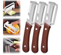 Vegetable Peeler with Solid Wood Handle, Stainless Steel, Multi-Functional, with Bottle Opener and Green Onion Cutter (Coffee, 3PCS)