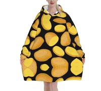 Vegetable Potato,Women's Oversized Wearable Blanket Hoodie, Blanket Sweatshirt,Flannel Pullover Blanket