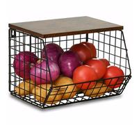 Vegetable Rack,Wall Mounted Fruit Basket for Kitchen,Countertop,Vegetable Rack for Kitchen,Hanging Veg Baskets, Black Wire Basket,Stackable Fruit And Veg Storage for Onion,potato,Bread (1)