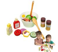 Vegetable Salad Toy - Wooden Food Pieces Build, Realistic Texture Finish, Educational Meal Design Play | Pretend Kitchen Chef Set For Salad Mixing Role Play Learning Healthy Eating Habit Development B
