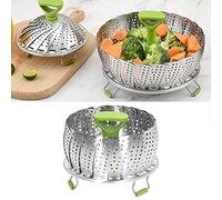 Vegetable Steam Basket, Stainless Steel Folding Steam Rack with Extendable Handle, Veggie Steam Insert for Steaming Cooking, Fits for Various Size Pots & Pans (5.4-9 in)