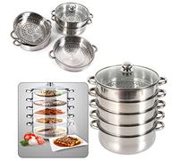 Vegetable Steamer, 5 Tier Stainless Steam Cooker, Stainless Steam Cooker Steamer Pan Cooking Food Vegetable Soup Pot, Vegetable Meat Soup Pot Heating Pot (26cm)