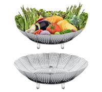 Vegetable Steamer Basket, 2 PCS Foldable Vegetable Steamer, Steaming Basket for Cooking, Steamer Basket Stainless Steel, Folding Vegetable Steamer for Veggie Seafood Cooking