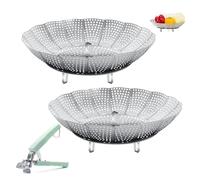Vegetable Steamer Basket, 2-Piece Steamer Insert, Adjustable Stainless Steel Decating with Vegetable Tongs, Suitable for Pots and Various Cooking Methods (Silver)