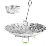 Vegetable Steamer Basket,Stainless Steel Folding Steamer Basket Insert for Cooking Veggies/Fish Seafood/Boiled Eggs with Safety Tool,Adjustable Sizes to fit Various Pots (6.4" to 10")