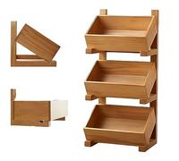 Vegetable Storage Basket Rack, 3-Tier Wooden Storage Baskets, Multi-functional Floor-standing Kitchen Supplies Rack for Snacks and More