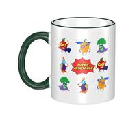 Vegetable Superman Dual-Sided Edge-Color Ceramic Mug - Premium Handcrafted Ceramic Coffee Mug With Vibrant Full-Edge Printed Design, Smooth Rim & Ergonomic Arc Handle For Home, Office & Gifting