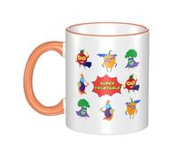 Vegetable Superman Dual-Sided Edge-Color Ceramic Mug - Premium Handcrafted Ceramic Coffee Mug With Vibrant Full-Edge Printed Design, Smooth Rim & Ergonomic Arc Handle For Home, Office & Gifting