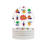 Vegetable Superman Round Diatomaceous Earth Coaster Set - Natural, Eco-Friendly, Fast-Absorbing Circular Coasters (1/2/4/6-Piece Pack) With Full-Print Design & Smooth Rounded Edges