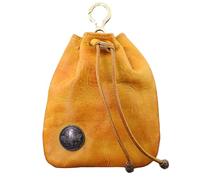 Vegetable-Tanned Leather Key Holder, Distressed Cowhide Coin Card Wallet, Multifunctional Mini Pouch for Car Keys Freeing Hands(Yellow-Brown)