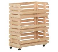 Vegetable Trolley Natural Pinewood 77x30x80cm Solid Pine 3-Tier Rolling Cart Box