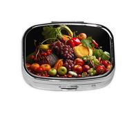 Vegetables and Fruits Square Pill Storage Box, Travel Portable Mini Pill Box, Vitamin Medicine Storage Box (2 Compartment Pill Box)