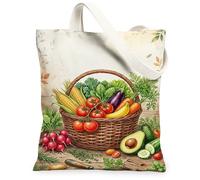 Vegetables Canvas Tote Bag for Women, Rustic Natural Basket Herbs Harvest Green Washable Reusable Aesthetic Tote Bags Ideas, Green, 13x15 Inch