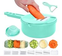 Vegetables cheese grater Tool Set Multifunctional Vegetable Cutter with Drain Basket, Vegetable Slicer, Mandoline Slicer Cutter Chopper, Kitchen gadgets Veggie Peeler Shredder Set (green, 9 in 1)