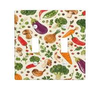 Vegetables Double Light Switch Cover Plate, Organic Rustic Mushrooms Carrots Fall Green Plastic Standard Size Wall Switch Plates Accents for Living Room Bedroom Home Office Decor