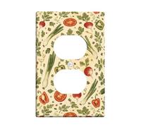 Vegetables Duplex Outlet Covers Wall Plate, Rustic Vintage Tomatoes Radish Harvest Green Plastic Standard Size Double Power Outlet Cover Plate for Bedroom Bathroom Kitchen Entrance Decor