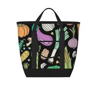 Vegetables Food Doodle On Dark,Lunch Bags Large Capacity Insulated Tote Bag For Women Men Work Picnic Travel