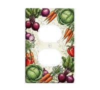 Vegetables Kitchen Duplex Outlet Covers Wall Plate, Botanical Rustic Carrots Cabbage Harvest Green Plastic Standard Size Decorative Receptacle Outlet Covers for Home Living Room New Apartment Decor