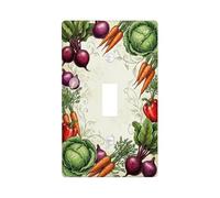 Vegetables Kitchen Single Light Switch Cover Plate, Botanical Rustic Carrots Cabbage Harvest Green Plastic Standard Size Toggle Light Switch Cover for Home Living Room Bedroom Bathroom Decor (Single)