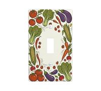 Vegetables Kitchen Single Light Switch Cover Plate, Rustic Natural Tomatoes Carrots Harvest Green Plastic Standard Size Switch Plate Decorative for Living Room Bedroom Home Office Decor (Single)