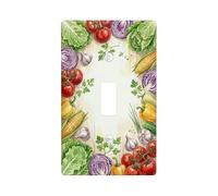 Vegetables Kitchen Single Light Switch Cover Plate, Rustic Natural Tomatoes Corn Harvest Green Plastic Standard Size Switch Plate Decorative for Home Living Room Bedroom Bathroom Decor (Single)