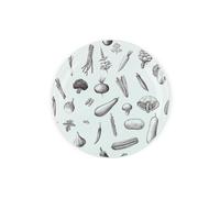 Vegetables Round Glass Trivet - Black & White Kitchen Gift - Textured Chopping/Cutting Board Worktop Protector with Non-Slip Feet 20cm x 20cm (8" x 8")