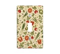 Vegetables Single Light Switch Cover Plate, Rustic Vintage Tomatoes Radish Harvest Green Plastic Standard Size Wall Switch Plates Accents for Home Living Room Bedroom Bathroom Decor (Single)
