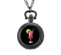 Vegetarian Alcoholic Drink Cocktail Vintage Pocket Watch Alloy Pendant Watches Necklace Gift for Men Women Black-Style
