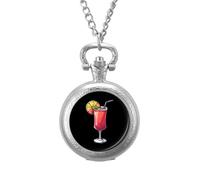 Vegetarian Alcoholic Drink Cocktail Vintage Pocket Watch Alloy Pendant Watches Necklace Gift for Men Women Silver-Style
