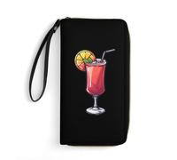 Vegetarian Alcoholic Drink Cocktail Wristlet Wallets for Men Women Leather Long Wallet Credit Card Clutch with Cord
