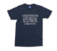 Vegetarian Village Idiot T-Shirt - Navy - XL - Vegan Joke Men's T-Shirt - Regular Fit Anti Vegan Tee - Funny Vegetarian Lifestyle Shirt - Rude Sarcastic Plants Fun Graphic T-Shirt