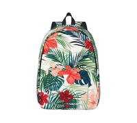 Vegetation Leaves Hibiscus Flowers Canvas Backpack Laptop Travel Bag, Ergonomic Anti-Water Straps For College Work, Black, S