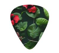 Vegetation Leaves With Hibiscus Flowers Acoustic Guitar Picks - Premium Guitar Plectrum For Bass And Electric Guitar